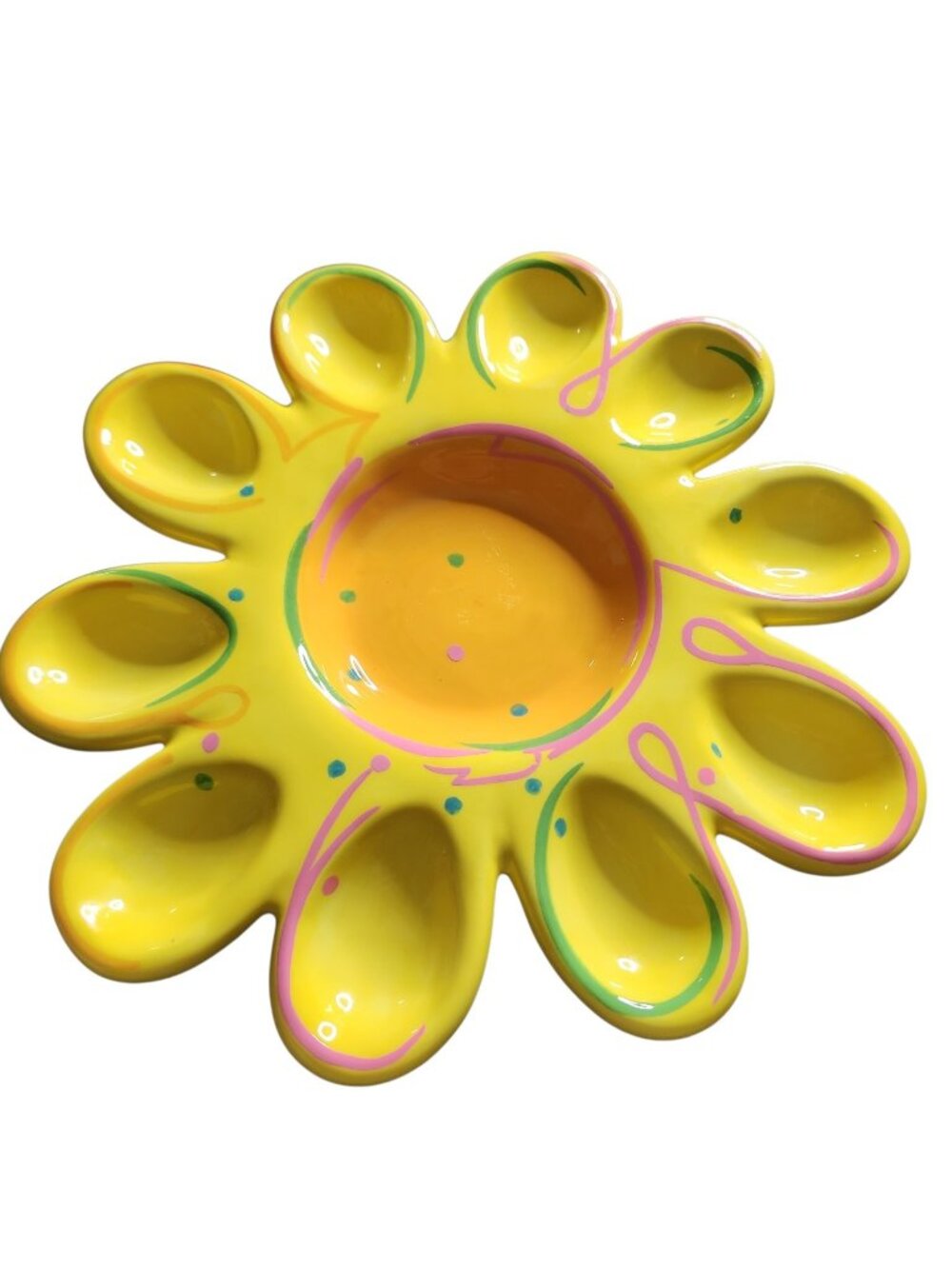 Department 56  Bright Yellow Flower Deviled Egg Ceramic Serving Tray